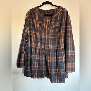SHEIN Curve Navy and Orange Plaid Shirt